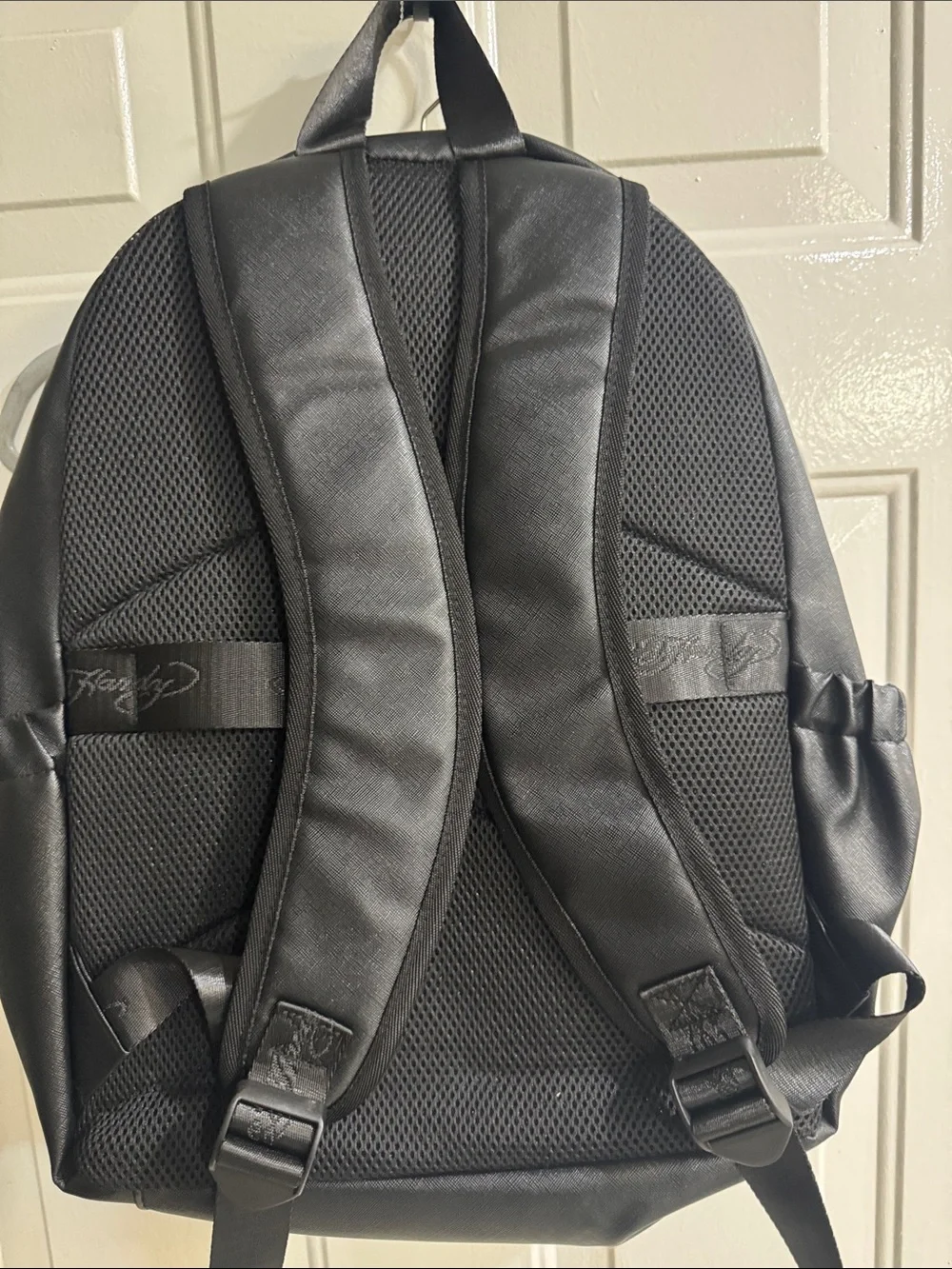 Ed Hardy Black Backpack with Red Heart and Skull Banner Graphic